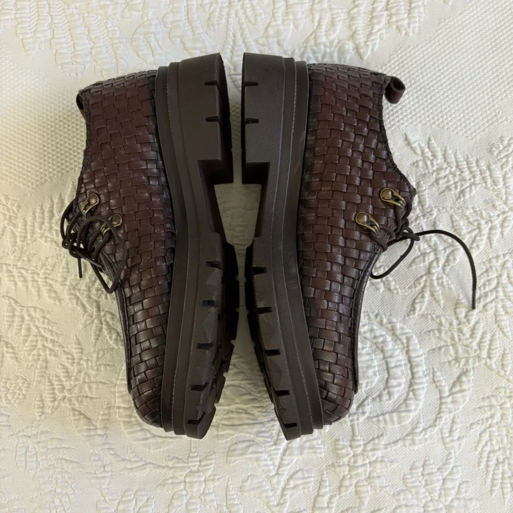 Vintage Foundry Clotilde chunky loafer Women’s 9 brown leather woven platform - Picture 6 of 16
